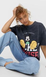 Stradivarius Футболка «Микки» В Стиле Oversize Темно-Серый S