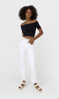 Stradivarius Топ С Открытыми Плечами Черный M