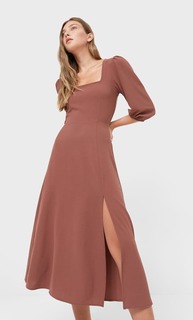 Stradivarius Платье Миди С Пуговицами Коричневый Xs