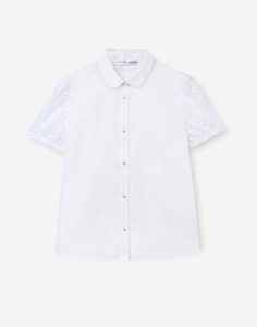 Белая рубашка с кружевными рукавами для девочки Gloria Jeans
