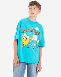 Голубая футболка oversize с принтом Adventure Time для мальчика Gloria Jeans