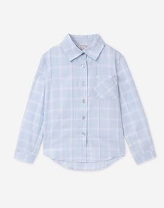 Голубая клетчатая рубашка с карманом для девочки Gloria Jeans