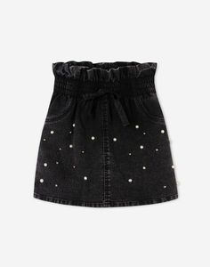 Чёрная юбка-трапеция с бусинами для девочки Gloria Jeans