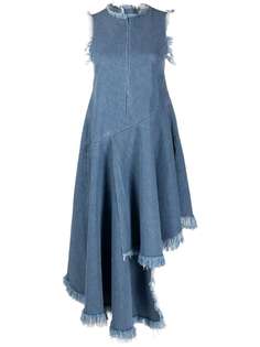 MarquesAlmeida джинсовое платье асимметричного кроя с бахромой Marques'almeida