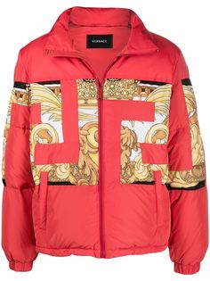 Versace пуховик с принтом Greca
