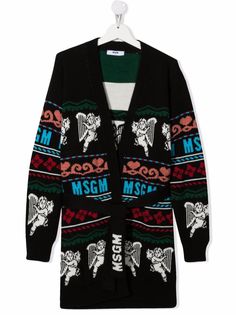 MSGM Kids кардиган с поясом и логотипом