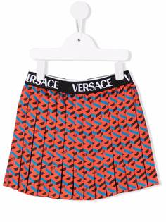 Versace Kids плиссированная юбка с геометричным принтом