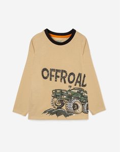 Бежевый лонгслив oversize с принтом Offroad для мальчика Gloria Jeans