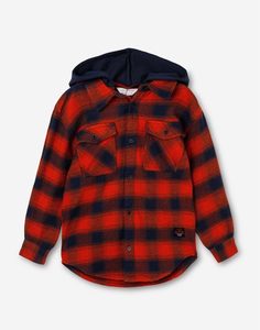 Клетчатая куртка-рубашка oversize с капюшоном для мальчика Gloria Jeans