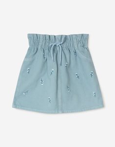 Джинсовая юбка-трапеция с вышивкой для девочки Gloria Jeans