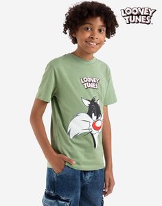 Хаки футболка с принтом LOONEY TUNES для мальчика Gloria Jeans