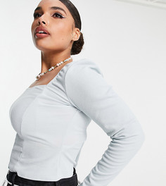 Голубой лонгслив с корсетной отделкой ASOS DESIGN Curve