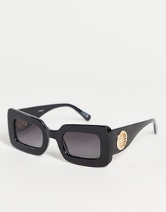 Черные блестящие солнцезащитные очки в массивной квадратной оправе с металлической монограммой ASOS DESIGN-Черный цвет