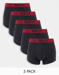 Набор из 5 черных боксеров-брифов с красным поясом Le Breve-Черный цвет