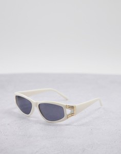 Солнцезащитные очки в угловатой оправе из переработанных материалов молочно-белого цвета с металлическими вставками ASOS DESIGN-Белый