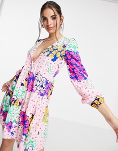 Ярусное платье мини с комбинированным цветочным принтом Influence-Разноцветный