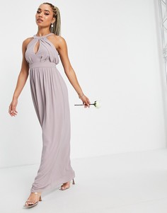 Платье миди серого лавандового цвета для подружки невесты с плиссировкой TFNC-Фиолетовый цвет