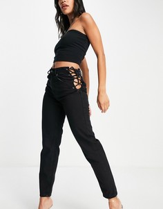 Черные выбеленные джинсы прямого кроя с разрезами по бокам Femme Luxe-Черный цвет