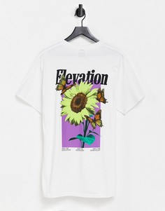 Белая oversized-футболка с принтом цветка и надписью "Elevation" спереди и на спине Topman-Белый