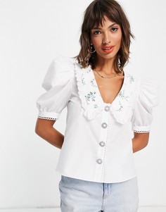 Белая рубашка в стиле oversized с воротником с отделкой River Island-Белый