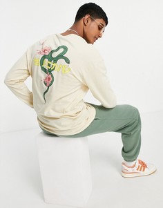 Бежевый oversized-лонгслив с рисунком змеи и надписью на японском на спинке Jack & Jones Originals-Светло-бежевый цвет
