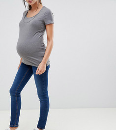 Синие джинсы слим с посадкой над животом Mamalicious maternity-Синий Mama.Licious