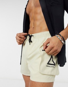 Светло-бежевые короткие шорты для плавания с карманом и логотипом ASOS Unrvlld Spply-Neutral
