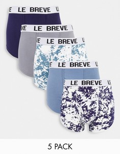 Набор из 5 боксеров-брифов однотонной расцветки и с принтом тай-дай Le Breve-Голубой
