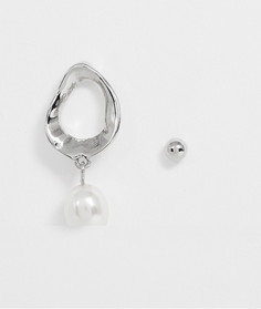 Металлические серьги-кольца с искусственным жемчугом ASOS DESIGN-Серебряный