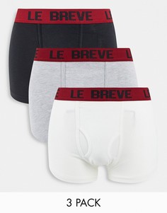 Набор из 3 боксеров-брифов разных цветов с красным поясом Le Breve-Белый