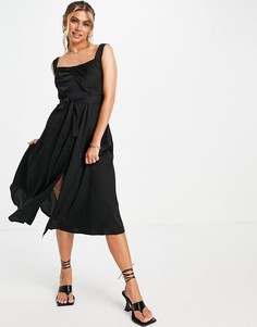 Черное платье миди с квадратным вырезом TFNC-Черный цвет