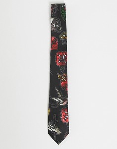 Черный галстук с принтом в виде тату Twisted Tailor-Черный цвет