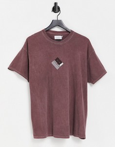 Бордовая oversized-футболка с принтом "MCMX" на груди Topman-Красный