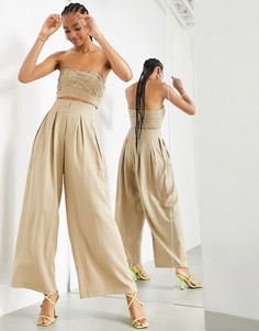 Широкие брюки серо-бежевого цвета со складками спереди ASOS EDITION-Светло-бежевый цвет