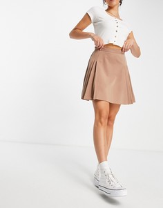 Плиссированная теннисная мини-юбка цвета капучино Lola May-Коричневый цвет