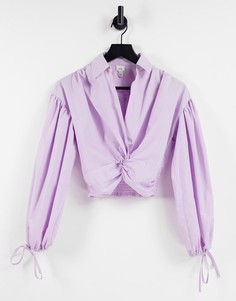 Укороченная рубашка фиолетового цвета с перекрученной деталью спереди River Island-Фиолетовый цвет