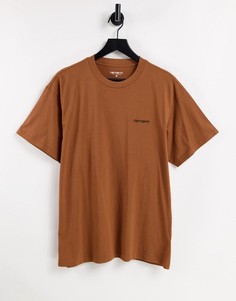 Футболка коричневого цвета с вышитой надписью Carhartt WIP-Коричневый цвет