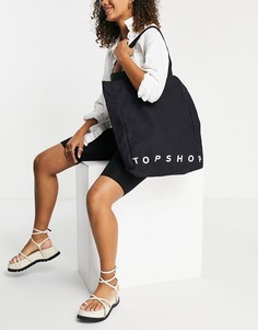 Черная сумка-тоут из плотной ткани с логотипом Topshop-Черный цвет