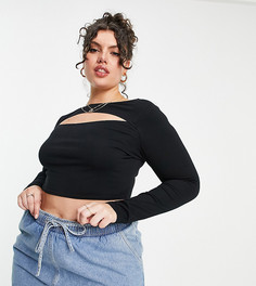 Черный кроп-топ с длинными рукавами и вырезом над грудью ASOS DESIGN Curve-Черный цвет