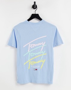 Голубая футболка с принтом в виде повторяющейся надписи пастельных цветов Tommy Jeans-Голубой