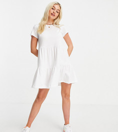 Свободное трикотажное платье белого цвета с короткими рукавами и оборками New Look Petite-Белый