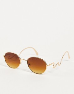 Круглые солнцезащитные очки с декорированным дужками Jeepers Peepers-Золотистый