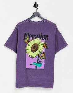 Фиолетовая oversized-футболка с принтом цветка и надписью "Elevation" спереди и на спине Topman-Фиолетовый цвет