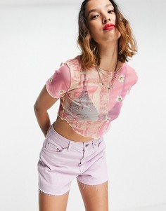 Укороченная сетчатая футболка с разным принтом New Girl Order-Multi
