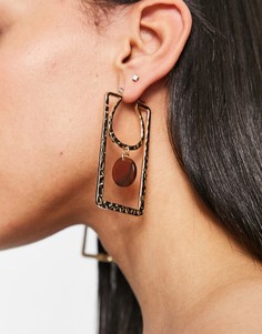 Золотистые фактурные серьги с незамкнутыми квадратными подвесками Topshop-Золотистый