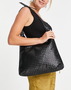 Черная мягкая сумка на плечо с плетеной отделкой SVNX-Черный цвет