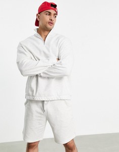 Спортивный костюм белого меланжевого цвета с oversized-свитшотом с короткой молнией и oversized-шортами ASOS DESIGN-Белый