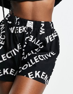 Черные тканые шорты-боксеры для дома с принтом ASOS Weekend Collective-Черный цвет