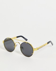 Круглые солнцезащитные очки в стиле унисекс с черными линзами в золотистой оправе Spitfire Lennon2-Золотистый