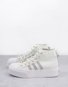 Бело-серые высокие кроссовки на платформе adidas Originals Nizza-Белый